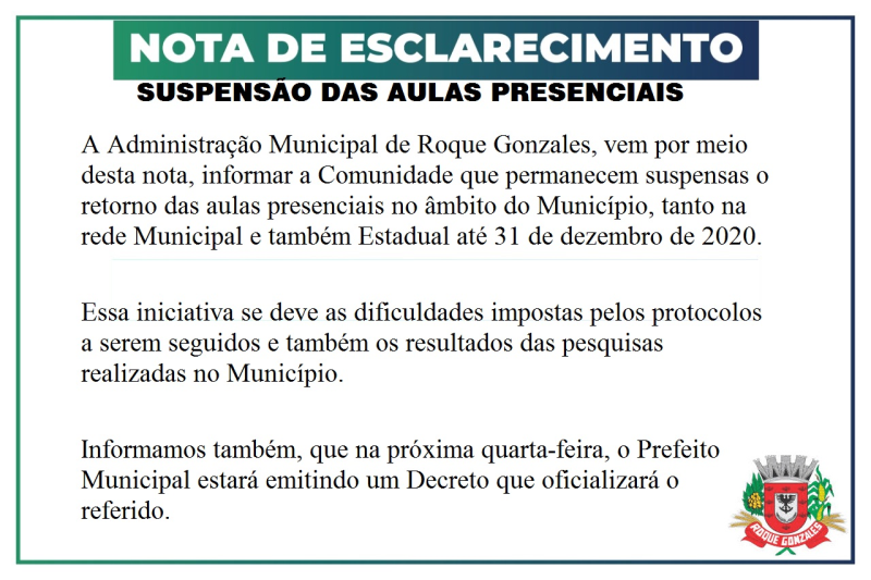 NOTA DE ESCLARECIMENTO: SUSPENSÃO DAS AULAS PRESENCIAIS